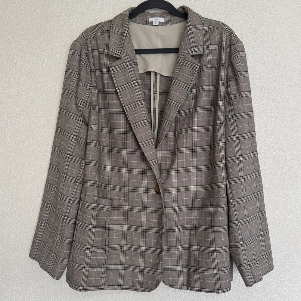 J Jill Size XL Mendocino Classic Plaid Single‎ Button Blazer Quarter Lined